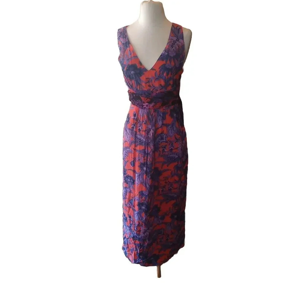 Anthropologie Maeve Maxi Dress size 2 Macie‎ Floral Red Purple Sleeveless Lined - Picture 2 of 6